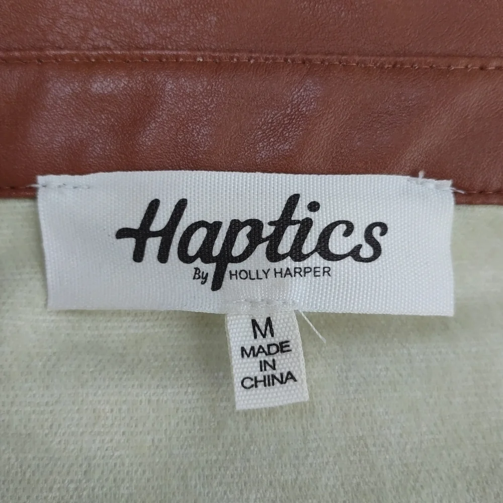 Haptics by Holly Harper Brown Faux Leather Oversized Snap Button Jacket Sz M New